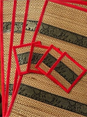 Thai Elephant Woven Placemat & Coaster Set 8pc
